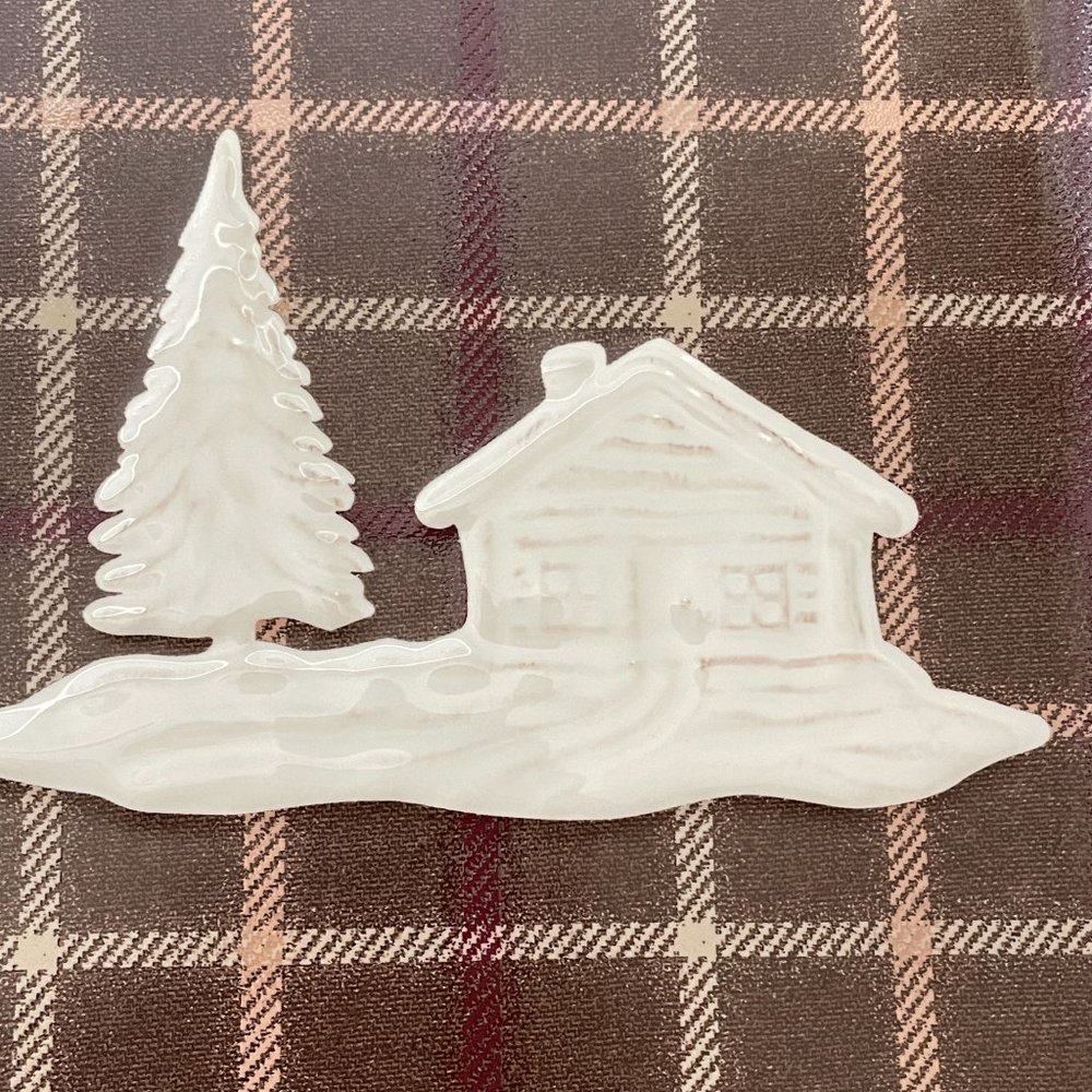 Homestudio Lake Cabin Dinner Plate Square Plaid Rustic Embossed Stoneware 11" - Picture 3 of 13
